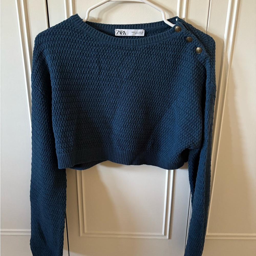 Zara Teal Knit Sweater with Button Accents